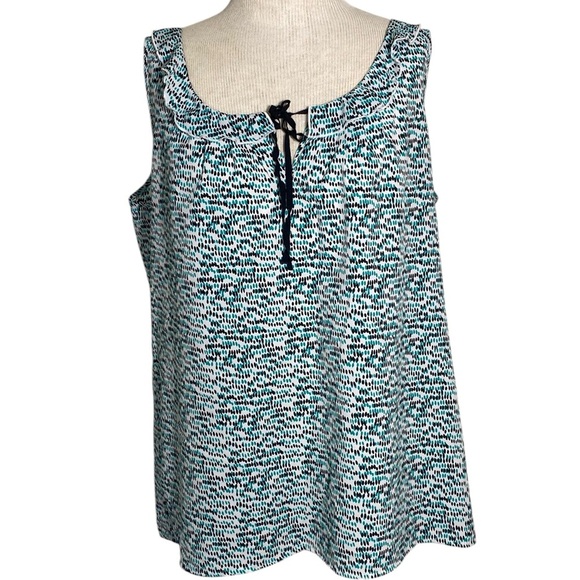 LOFT Sleeveless Black White Teal Pattern Top - Picture 1 of 9